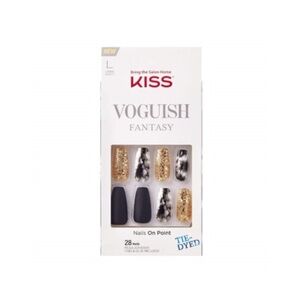 KISS Voguish Fantasy Press-On Nails - Black, Gold & White Tie-Dye Mix
